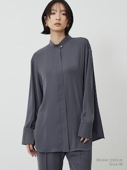 バックサテンスタンドカラーシャツ