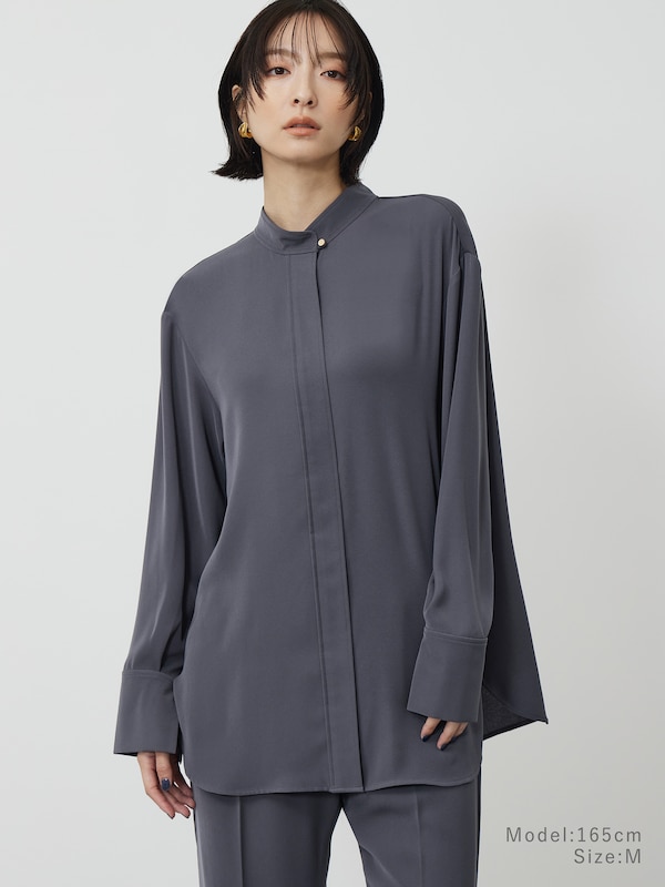 バックサテンスタンドカラーシャツ