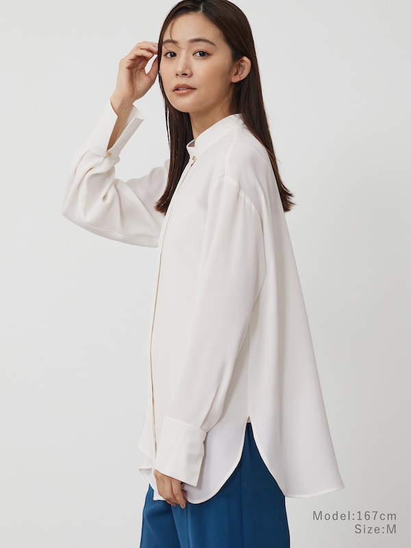 バックサテンスタンドカラーシャツ