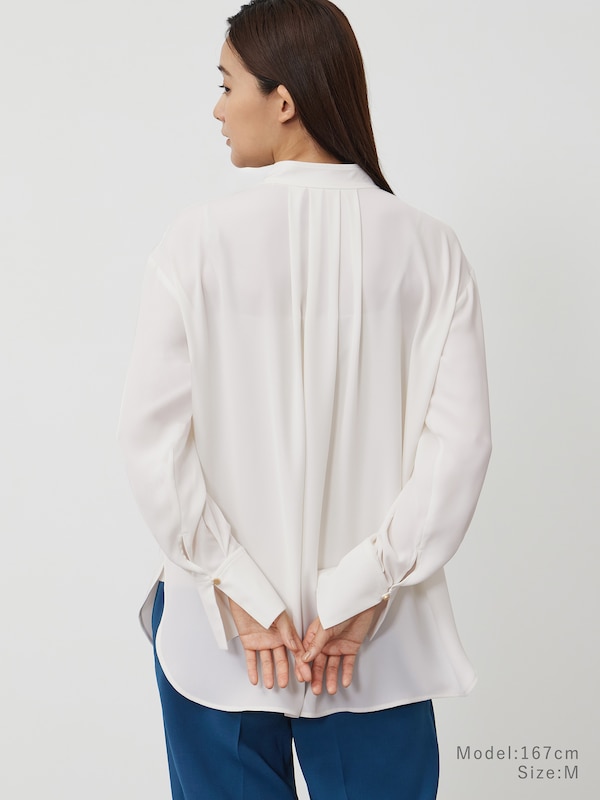 バックサテンスタンドカラーシャツ