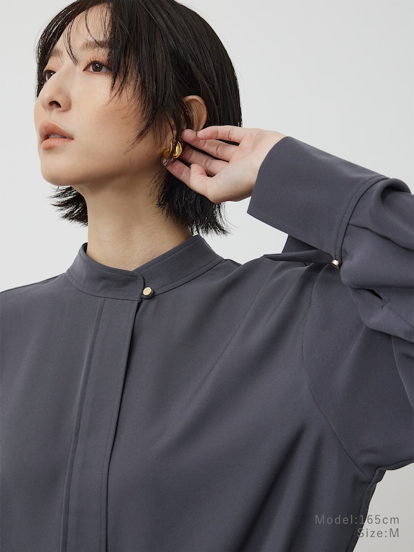 バックサテンスタンドカラーシャツ
