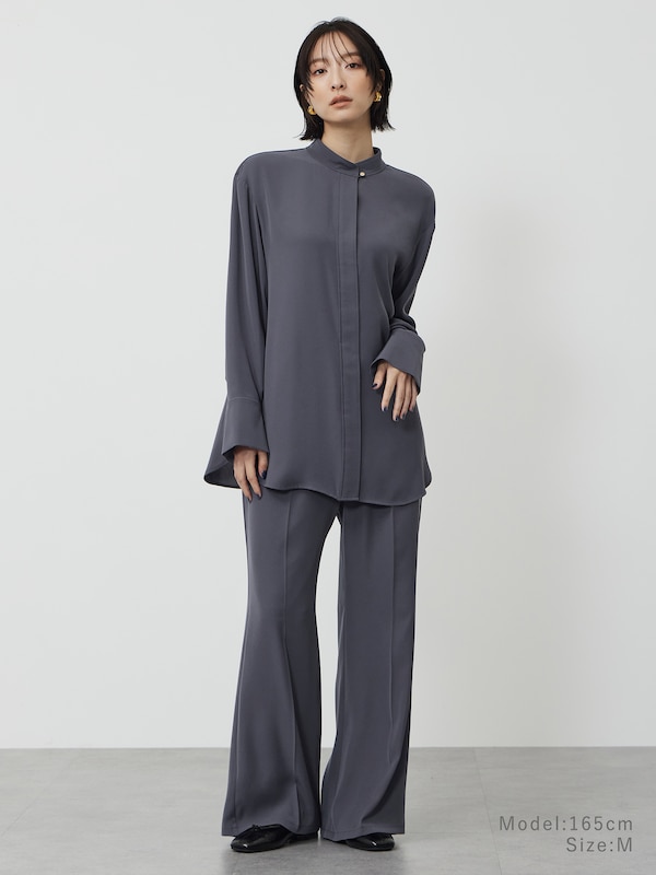 バックサテンスタンドカラーシャツ