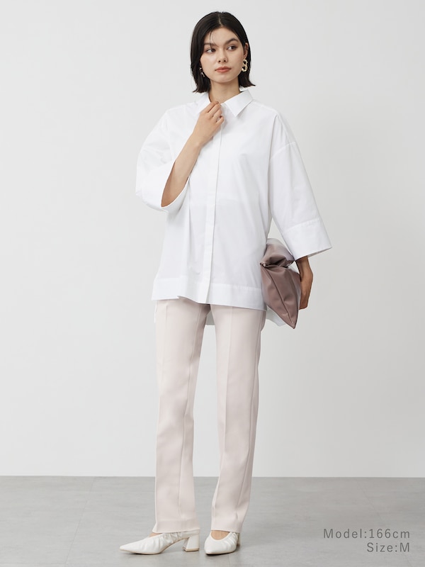 【丈長め】スリムストレートパンツ（シェイプリザーブ）