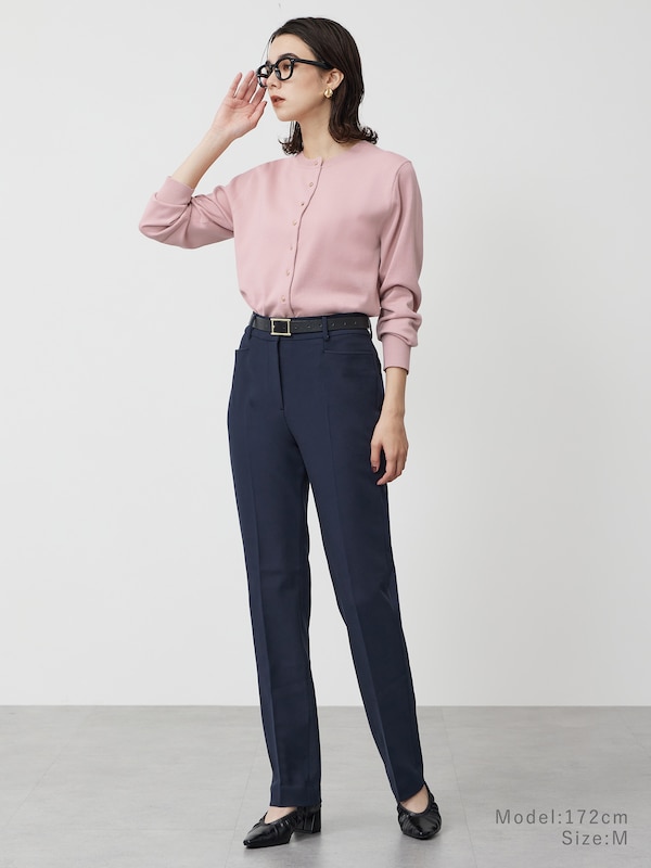 【丈長め】スリムストレートパンツ（シェイプリザーブ）