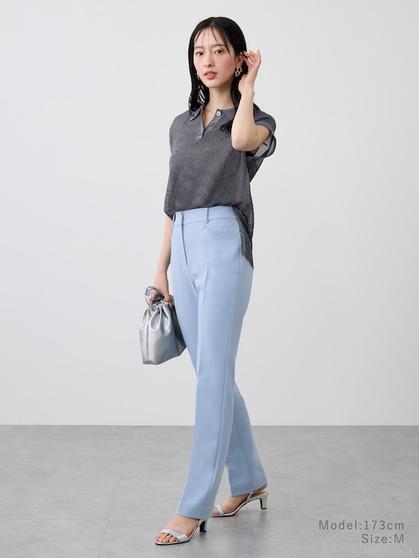 【丈長め】スリムストレートパンツ（シェイプリザーブ）