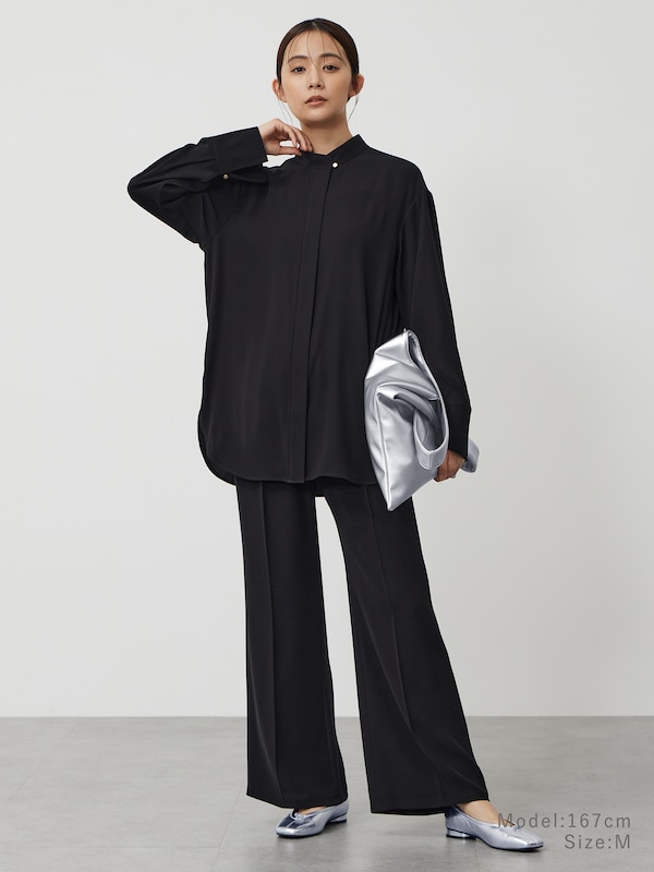 バックサテンイージーフレアパンツ