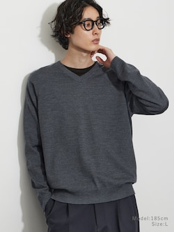 メリノウールブレンドVネックセーター