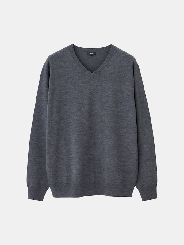 メリノウールブレンドVネックセーター