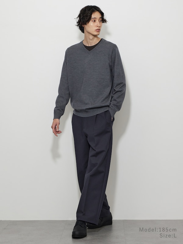 メリノウールブレンドVネックセーター