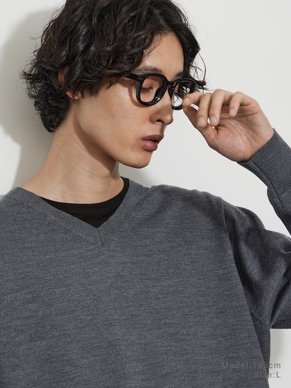 メリノウールブレンドVネックセーター