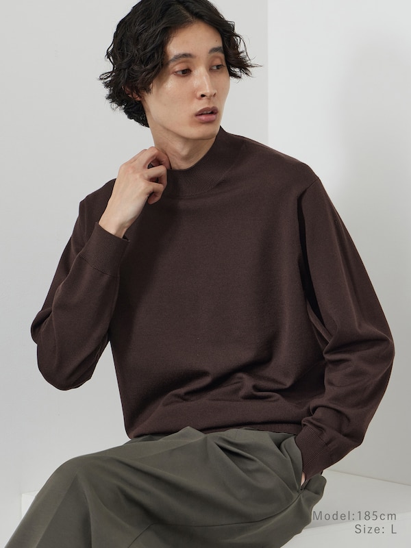 メリノウールブレンドモックネックセーター