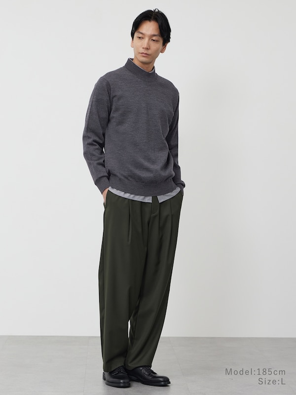 メリノウールブレンドモックネックセーター