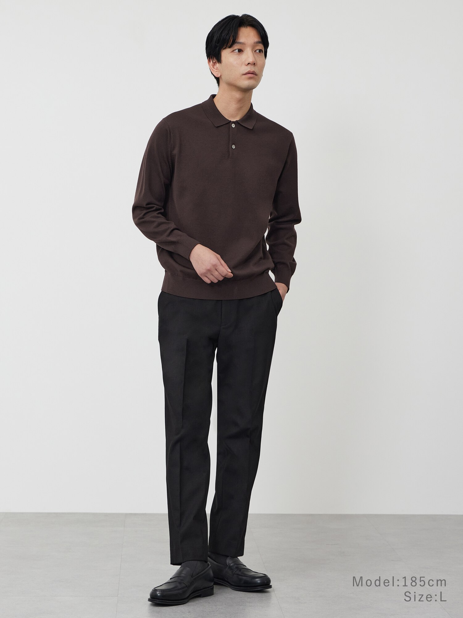 【試着のみ美品】PLST メリノウールブレンド ポロシャツ L ダークグレー PLST(プラステ)公式 | メリノウールブレンドポロシャツ