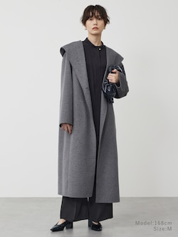 ウールブレンドリバーフーディーロングコート