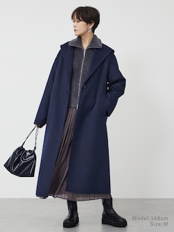 ウールブレンドリバーフーディーロングコート