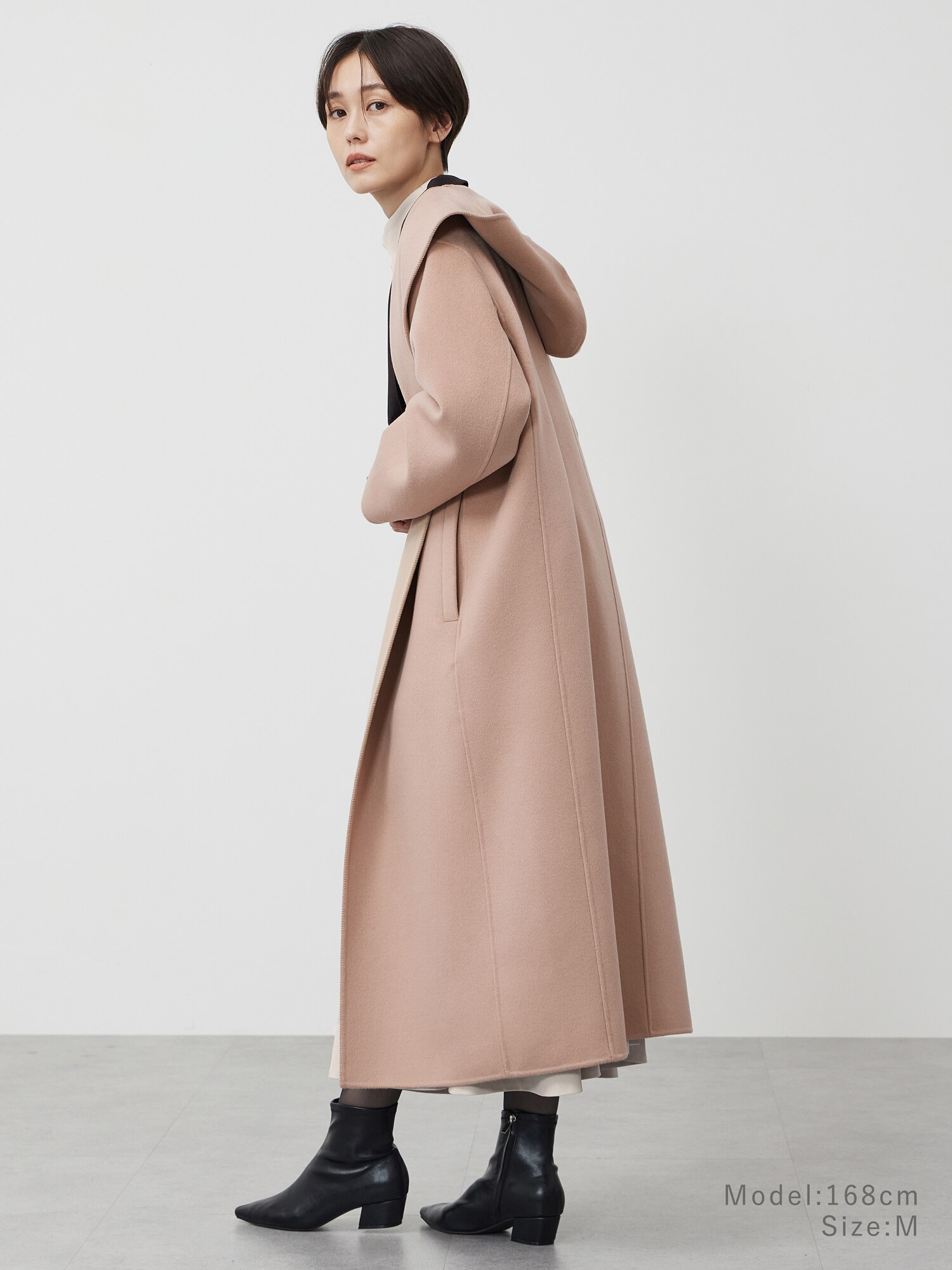 PLST ウールブレンドリバーフーディーコート グレー L PLST(プラステ)公式 | ウールブレンドリバーフーディーロングコート