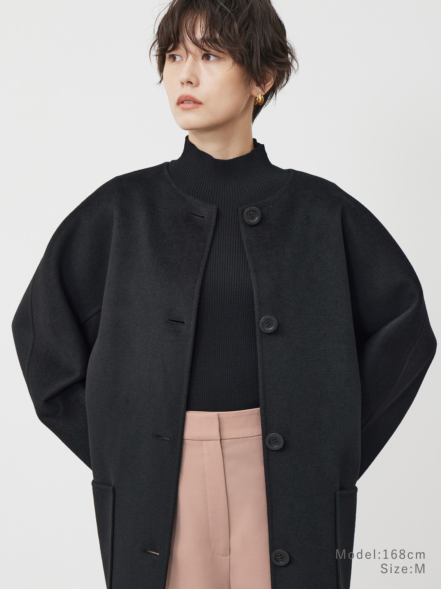 PLST(プラステ)公式 | ウールブレンドリバーカラーレスロングコート