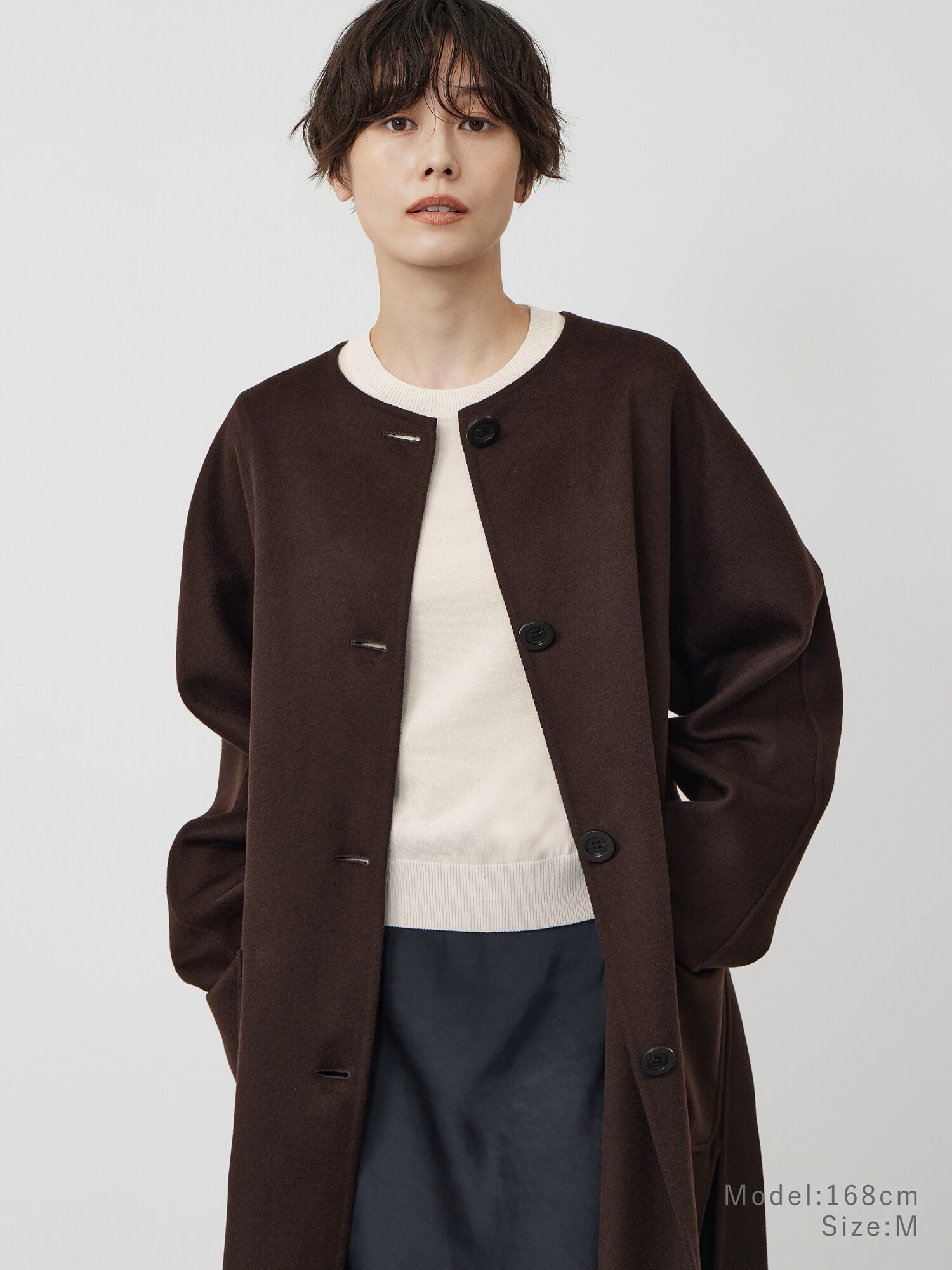 プラステPLST グレー ウールコート ノーカラー　M PLST - ☆プラステ☆ノーカラーコート☆グレーM☆の通販 by ゆか