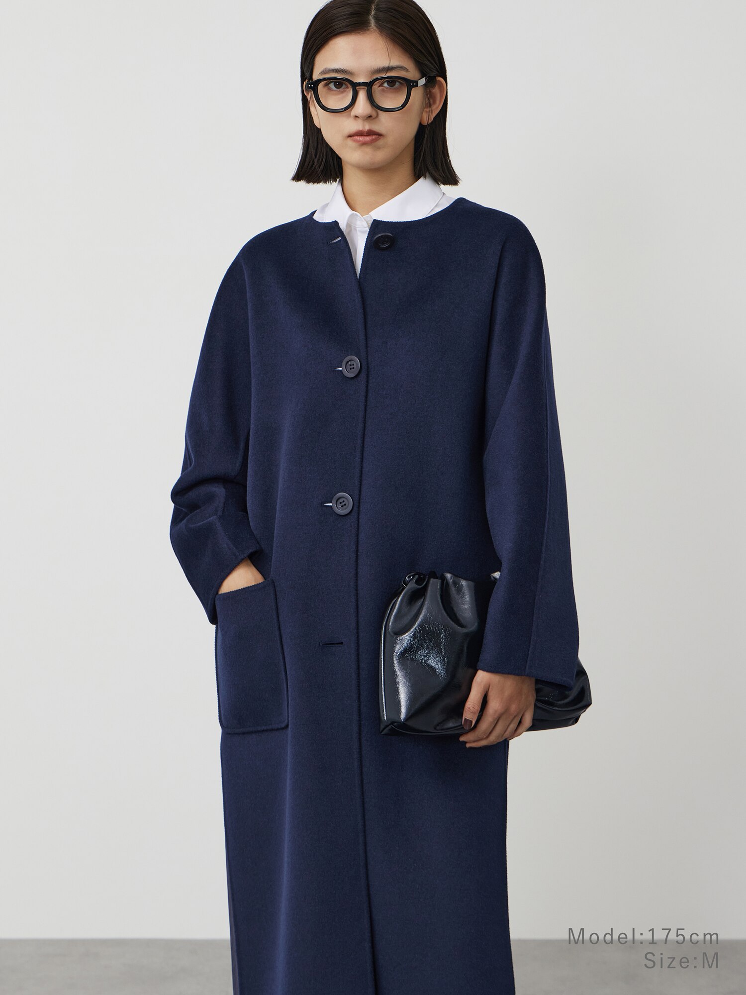 PLST(プラステ)公式 | ウールブレンドリバーカラーレスロングコート