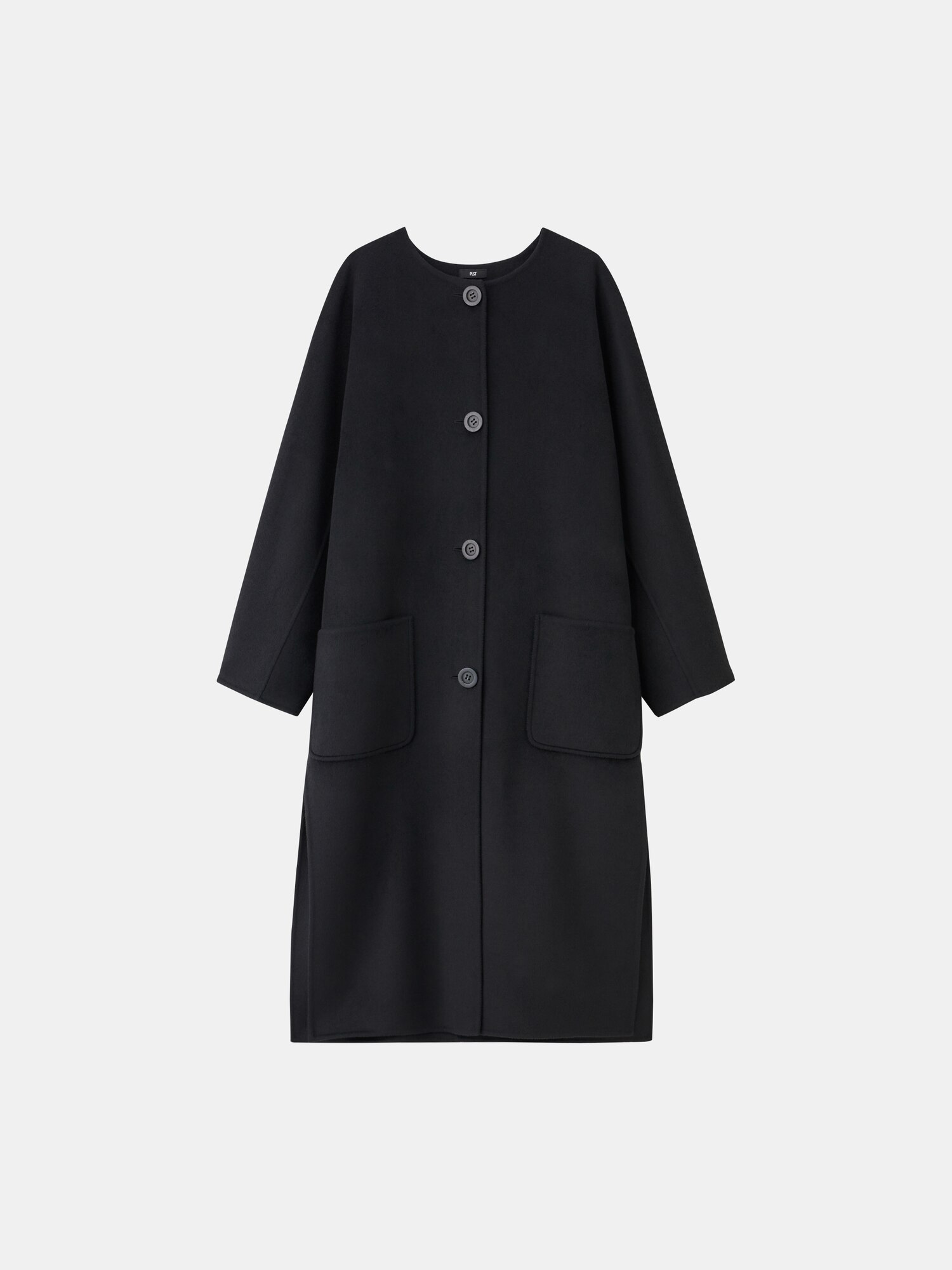 PLST(プラステ)公式 | ウールブレンドリバーカラーレスロングコート