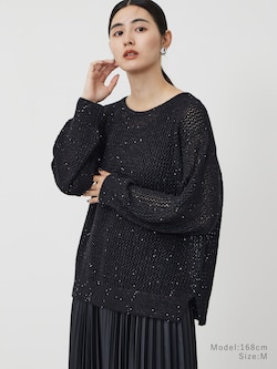 スパンコールメッシュセーター