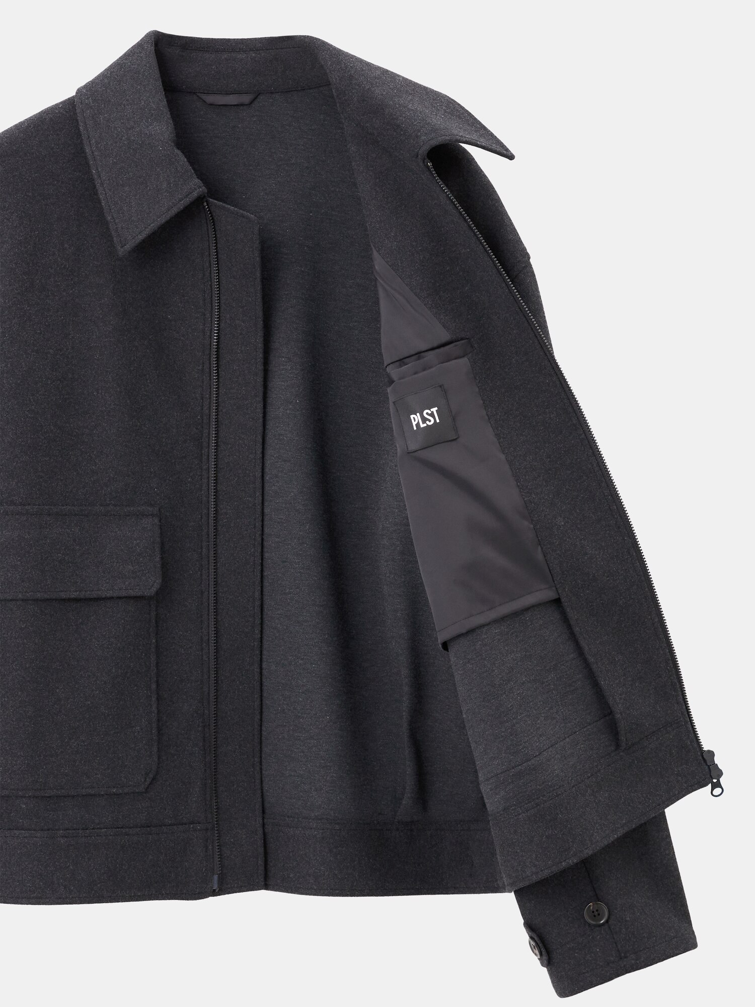 PLST プレシャスニットメルトンジップアップブルゾン　ダークグレー L PLST(プラステ)公式 | プレシャスニットメルトンジップアップブルゾン