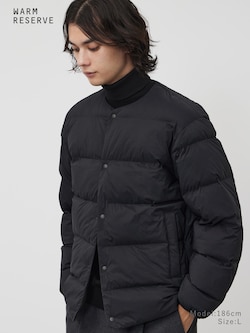 ストレッチノンキルトノーカラーパデッドジャケット