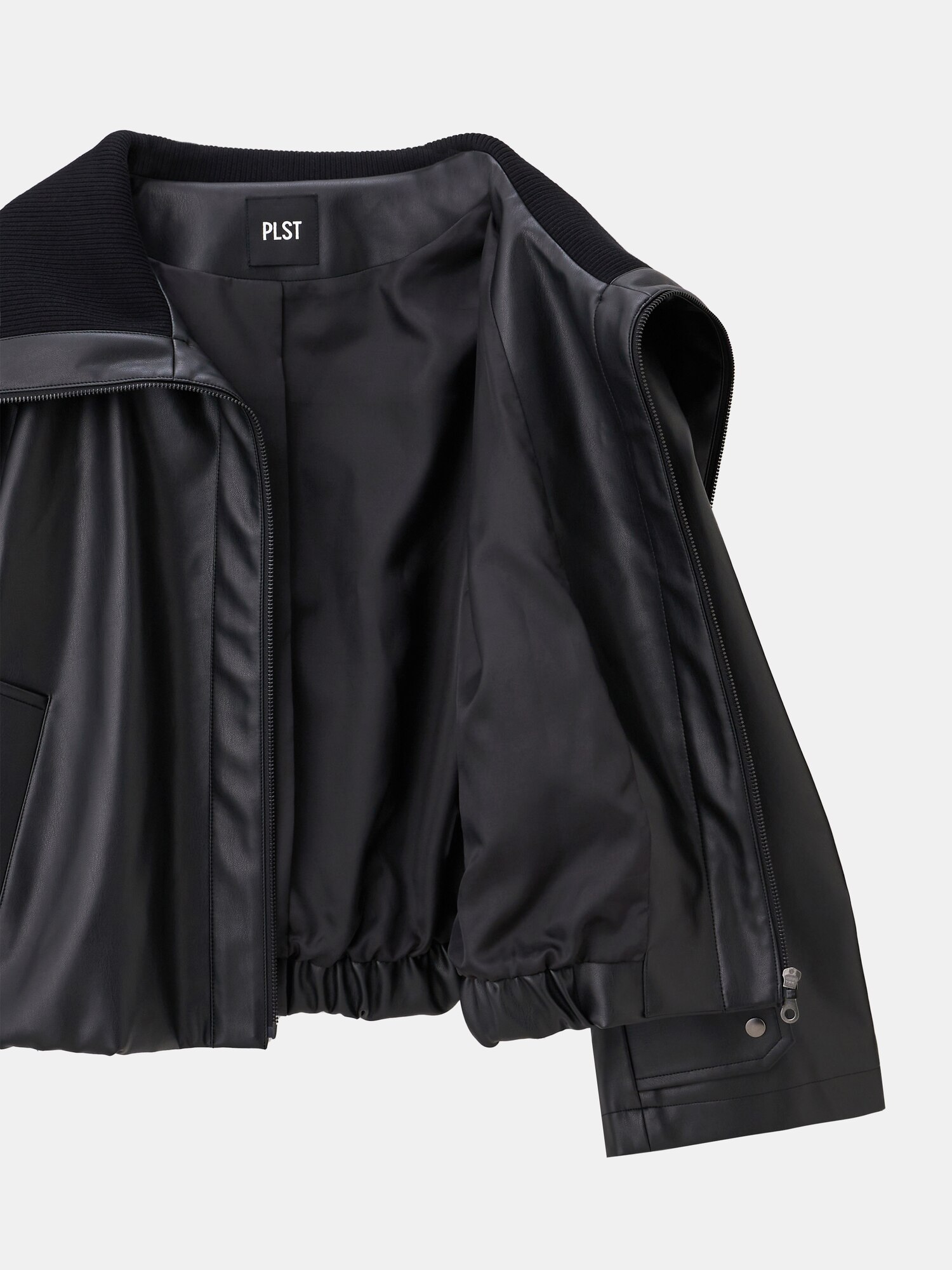 【美品】PLST プラステ フェイク レザー ブルゾン ノーカラー ジャケット 美品】PLST プラステ フェイク レザー ブルゾン ノーカラー