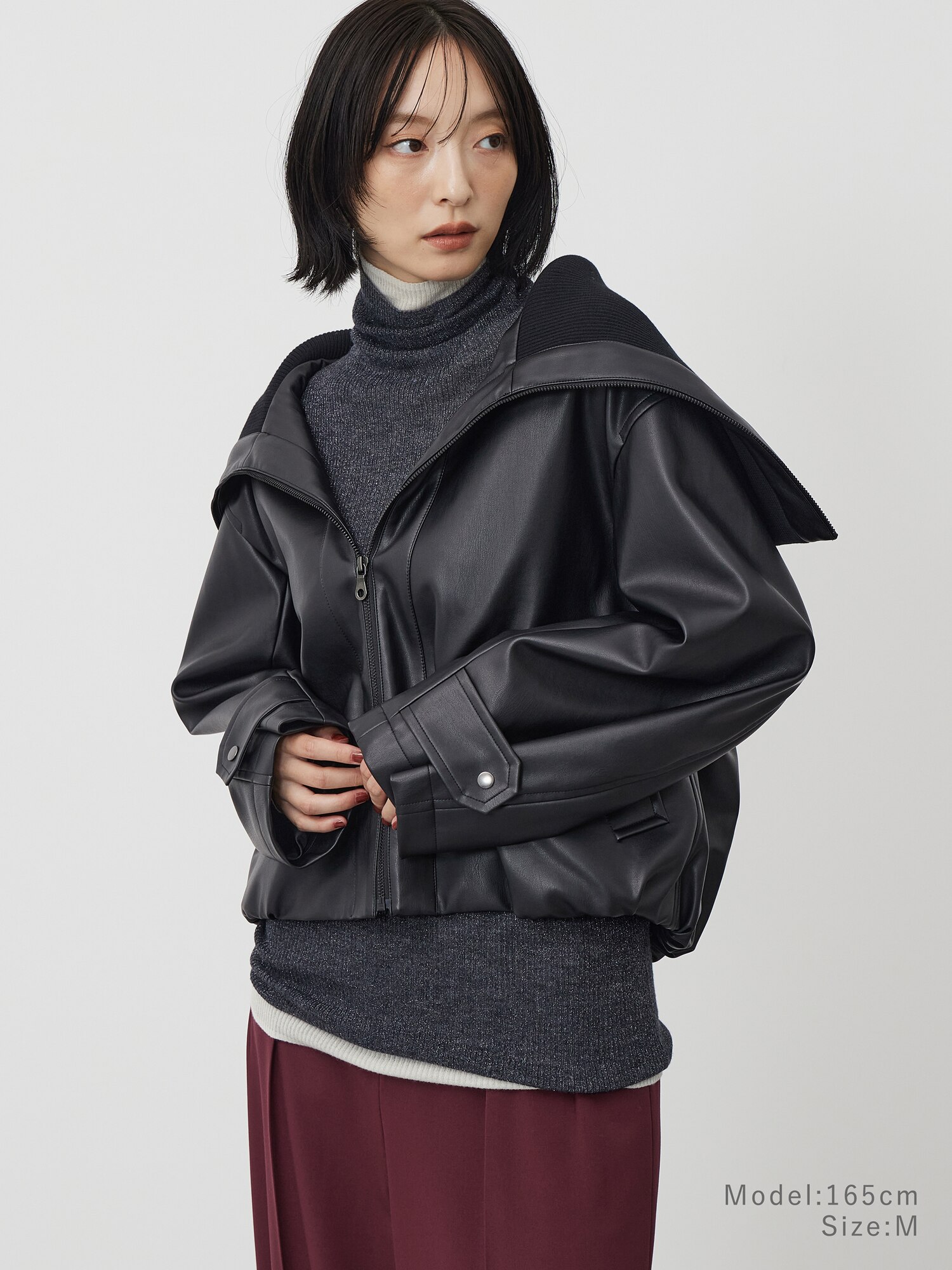 【美品】PLST プラステ フェイク レザー ブルゾン ノーカラー ジャケット PLST(プラステ)公式 | フェイクレザービッグカラーブルゾン