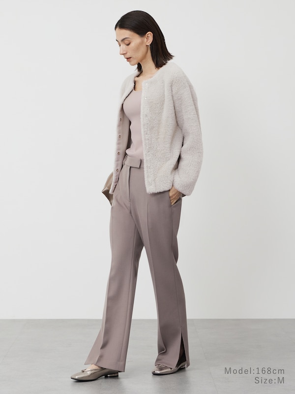 ウールブレンドカルゼスリットフレアパンツ