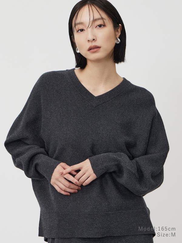 ウールミ�ックススムースVネックセーター