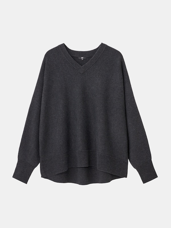 ウールミックススムースVネックセーター