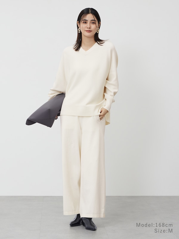 ウールミックススムースVネックセーター