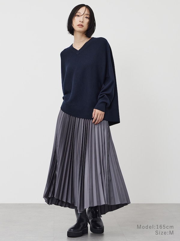 ウールミックススムースVネックセーター