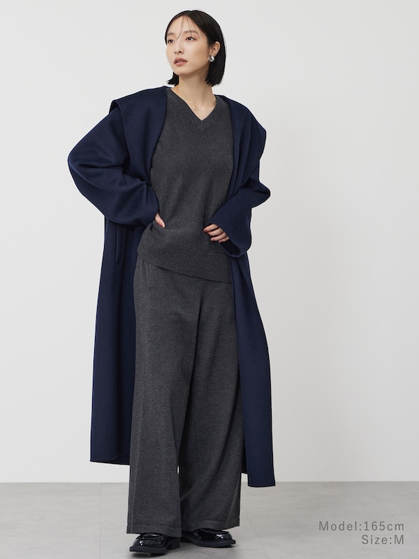 ウールミックススムースVネックセーター