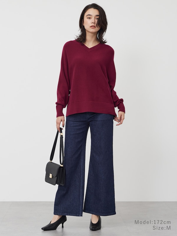 ウールミックススムースVネックセーター