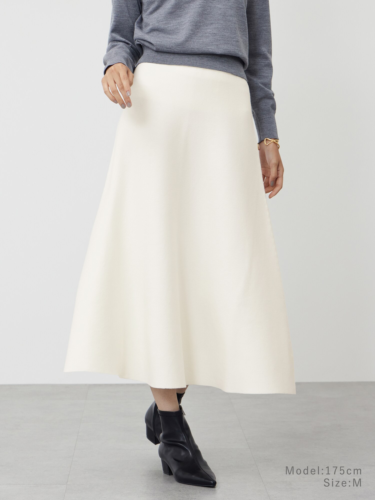 Ricco★　新品プラステウールコットンブレンドフレアスカート ホワイトS PLST(プラステ)公式 | ウールコットンブレンドフレアスカート