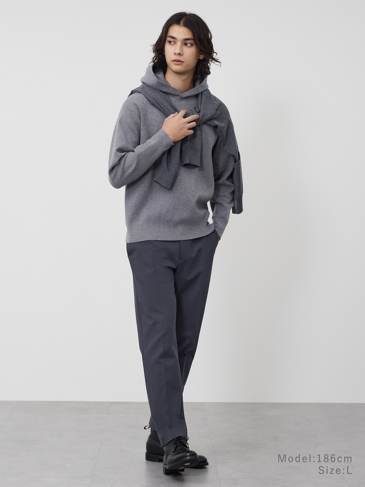 【美品】PLST カシミヤブレンドプルパーカ　GRAY L PLST(プラステ)公式 | カシミヤブレンドパーカ(メンズ)