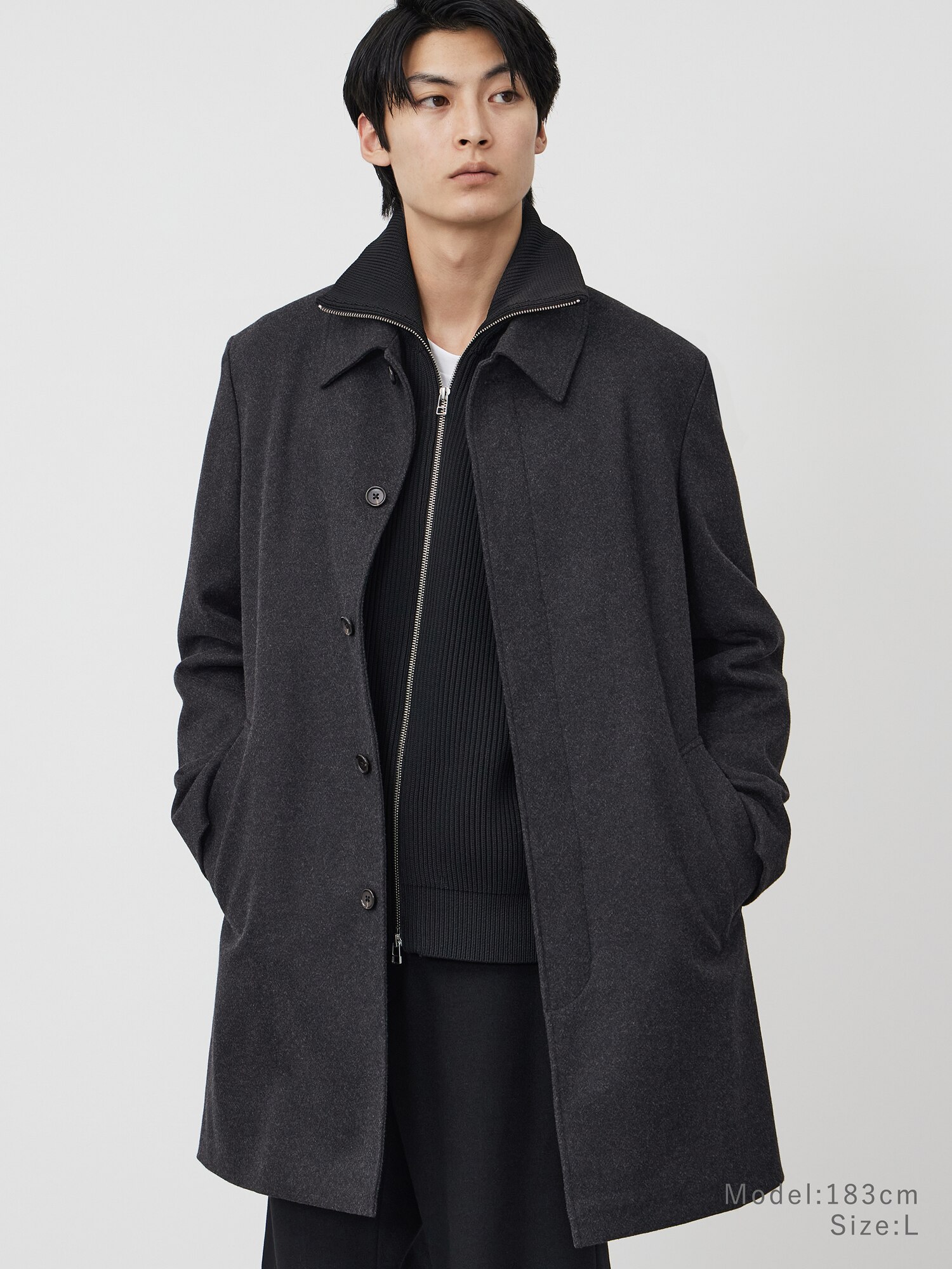 プレシャスニットメルトンダブルブレストコート ダークグレー　ヘリンボーン PLST(プラステ)公式 | プレシャスニットメルトンダブルブレストコート