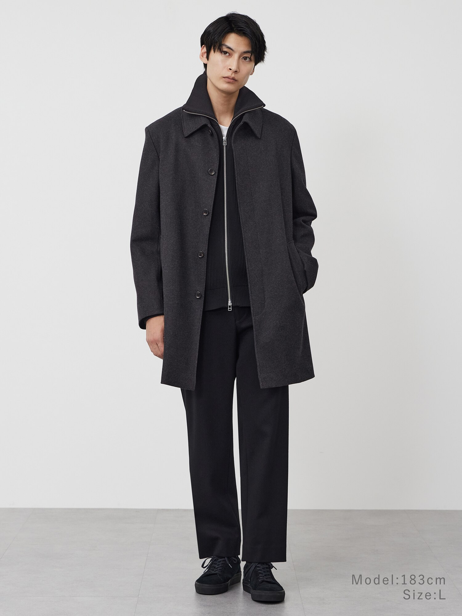 プレシャスニットメルトンダブルブレストコート ダークグレー　ヘリンボーン PLST(プラステ)公式 | プレシャスニットメルトンダブルブレスト