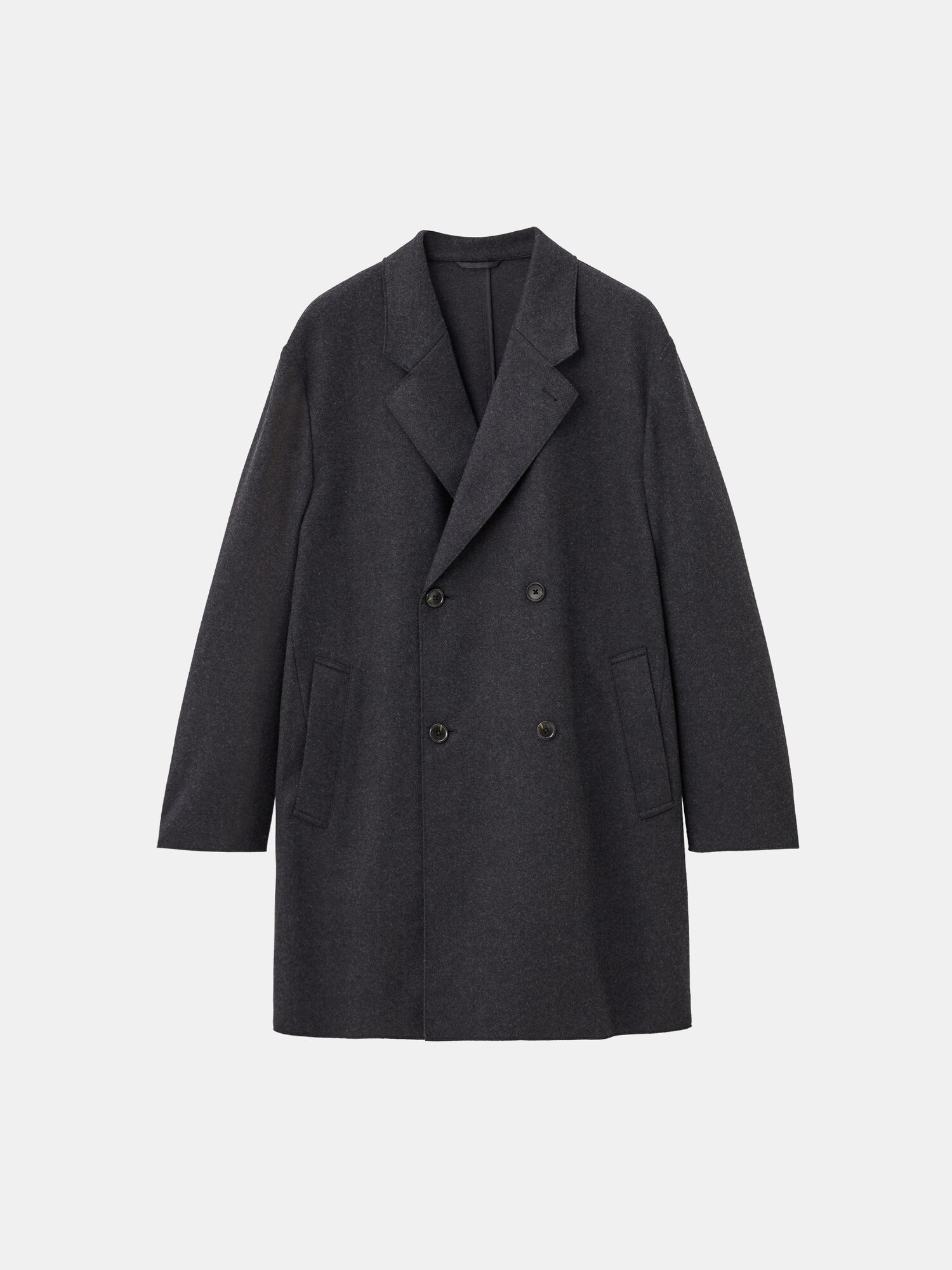 プレシャスニットメルトンダブルブレストコート ダークグレー　ヘリンボーン プレシャスニットメルトンダブルブレストコート ダークグレー