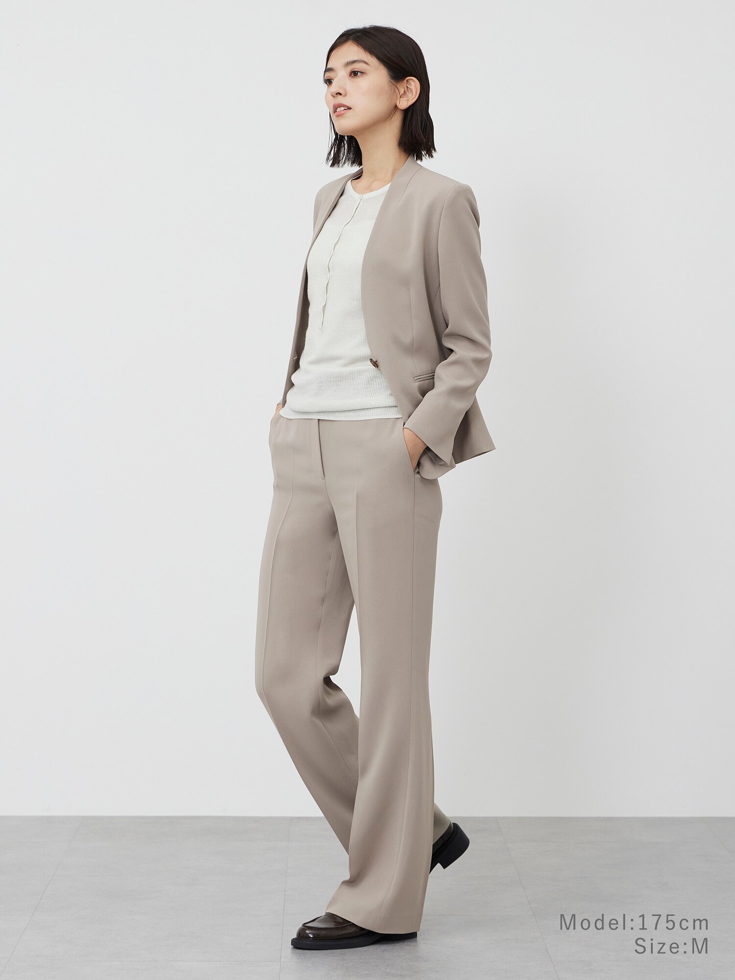【美品】プラステ＊セットアップスーツ((パンツ丈長め) ベージュsizeM PLST(プラステ)公式 | 【丈長め】トリアセブレンドストレートパンツ