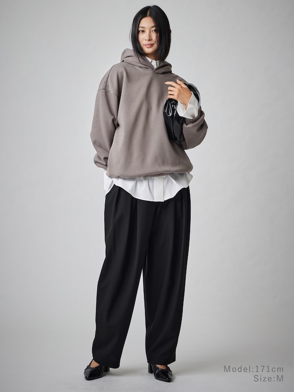 ウールブレンドワイドテーパードパンツ