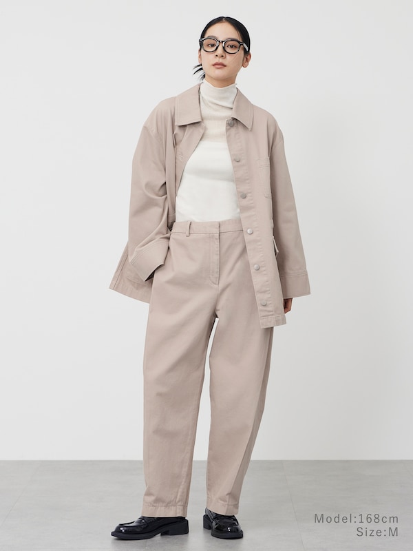 コットンサイドタックテーパードパンツ