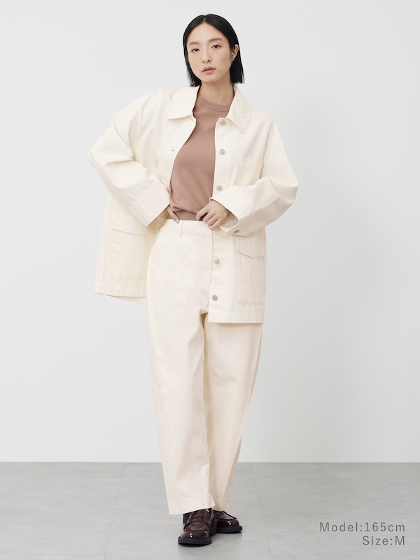 コットンサイドタックテーパードパンツ