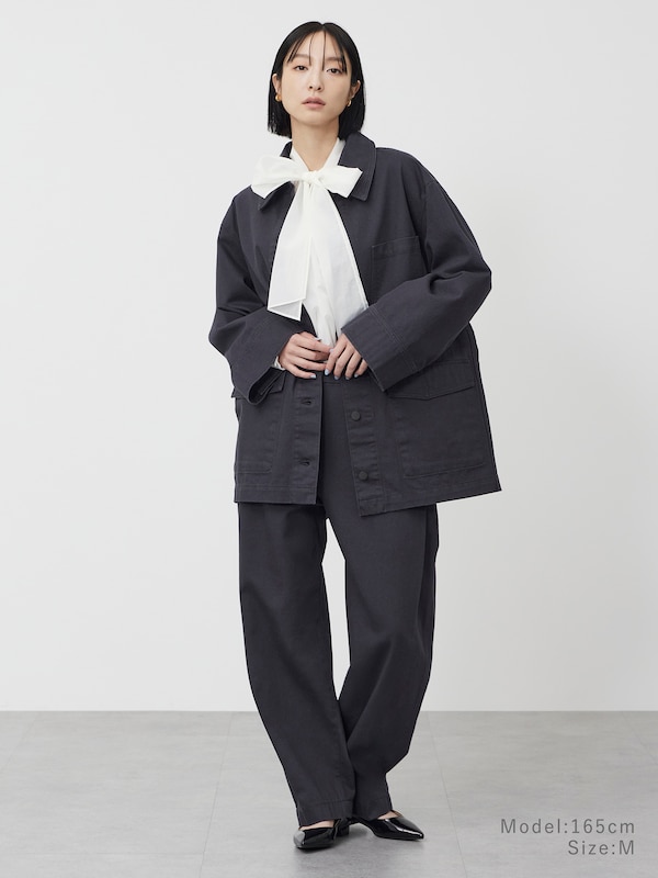 コットンサイドタックテーパードパンツ