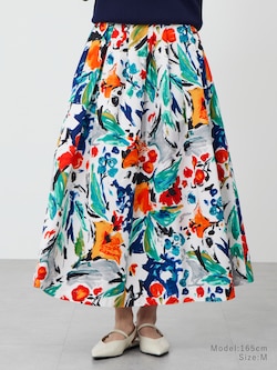 フラワープリントボリュームタックフレアスカート