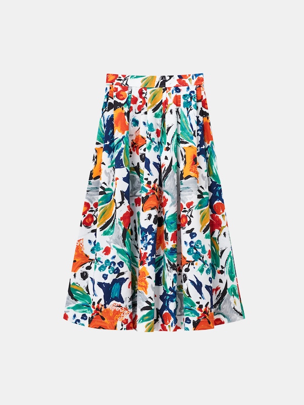 フラワープリントボリュームタックフレアスカート