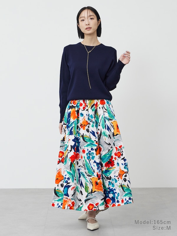 フラワープリントボリュームタックフレアスカート