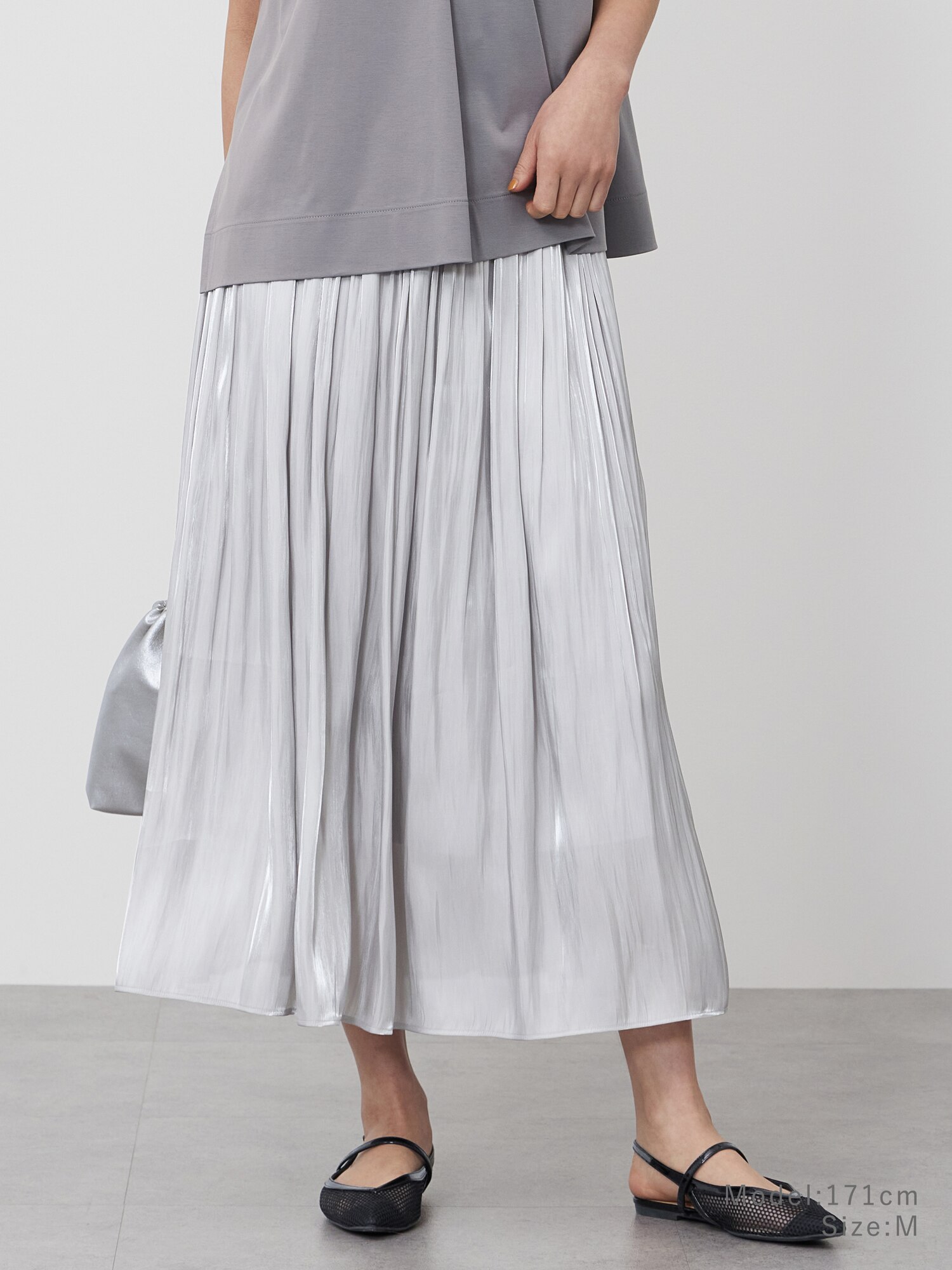 PLEATS PLEASE 光沢感　シルバー　プリーツスカート Sから3L対応 落ち感美しい 光沢プリーツスカート : CAWAII - 通販